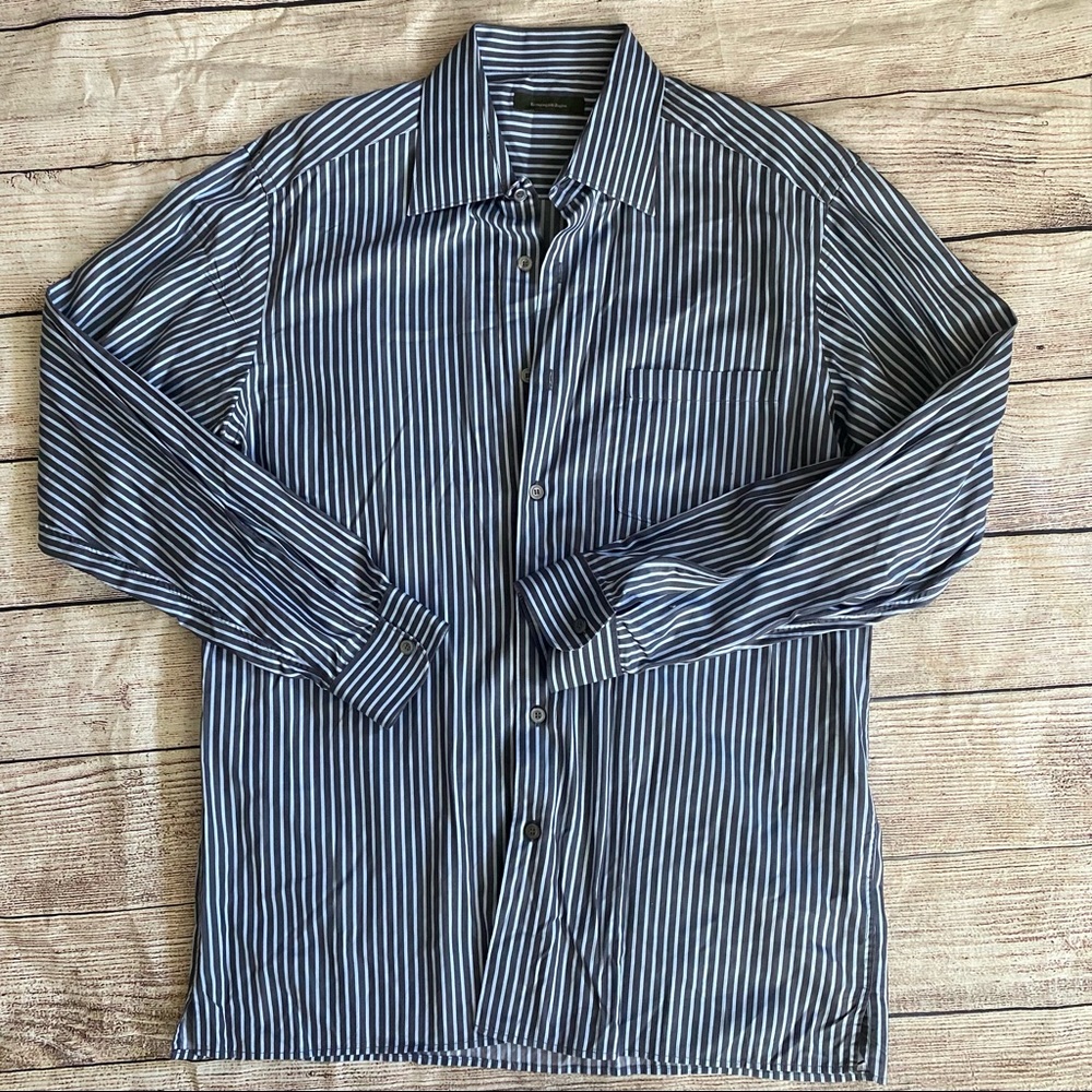 Ermenegildo Zegna Men’s Size XXL Blue Striped Button Down Shirt EUC